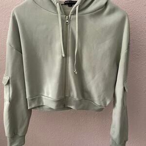 Light sage green cropped zip